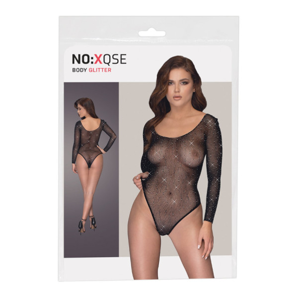 Body string à manches longues en résille avec strass 